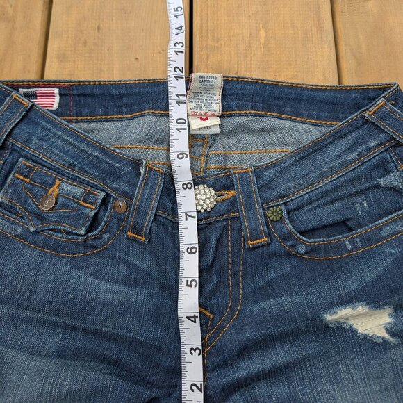 True Religion Women's Dark Wash Skinny Jeans with Embellished Buttons - Size 27 - Picture 4 of 10